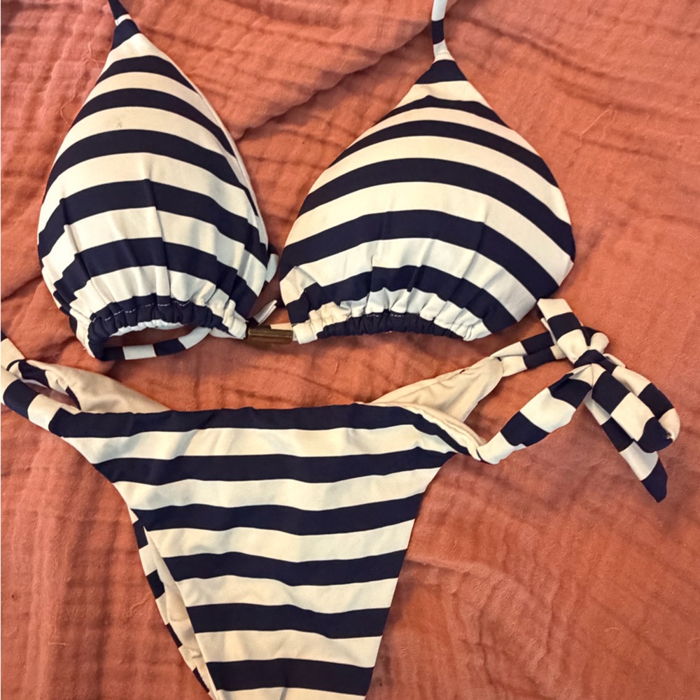 Navy and White Striped Bikini Set
